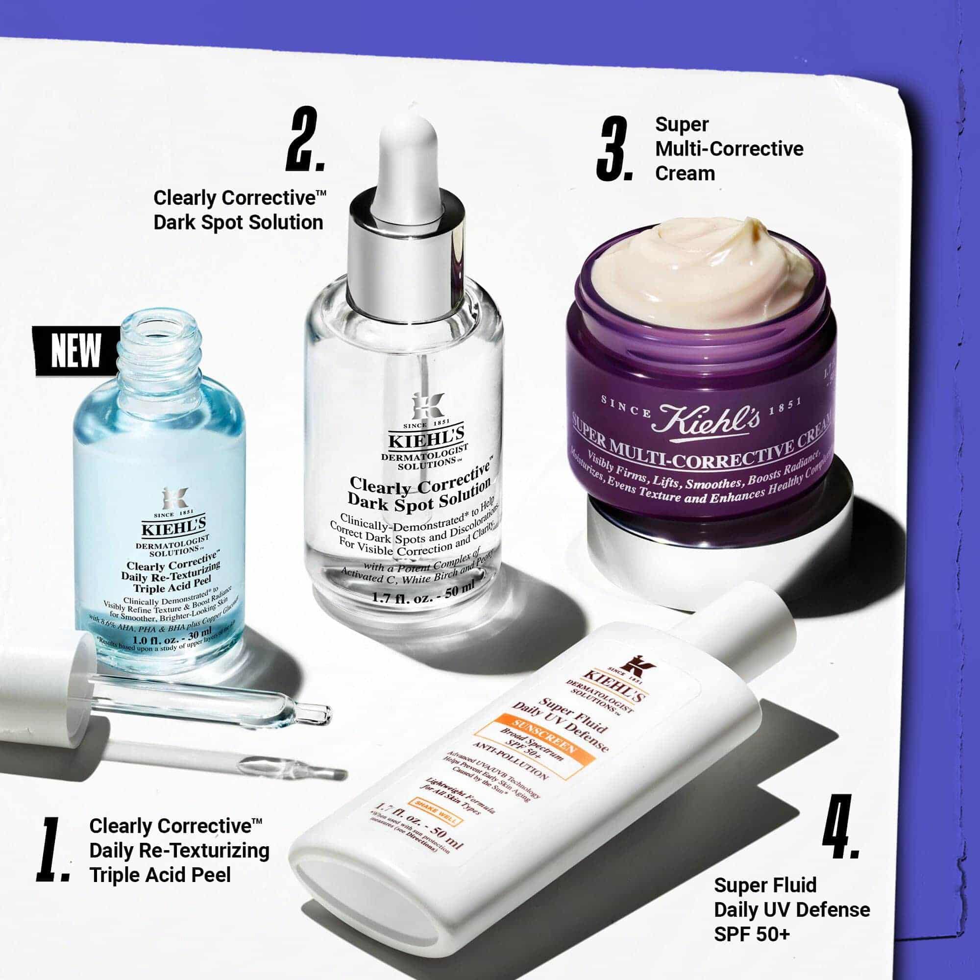 Štiristopenjska rutina nege kože s Clearly Corrective Dark Spot Solution.