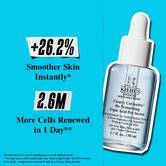Steklenička Clearly Corrective Triple Acid Peel na modrem ozadju z besedilom: »+41 % bolj gladka tekstura.«