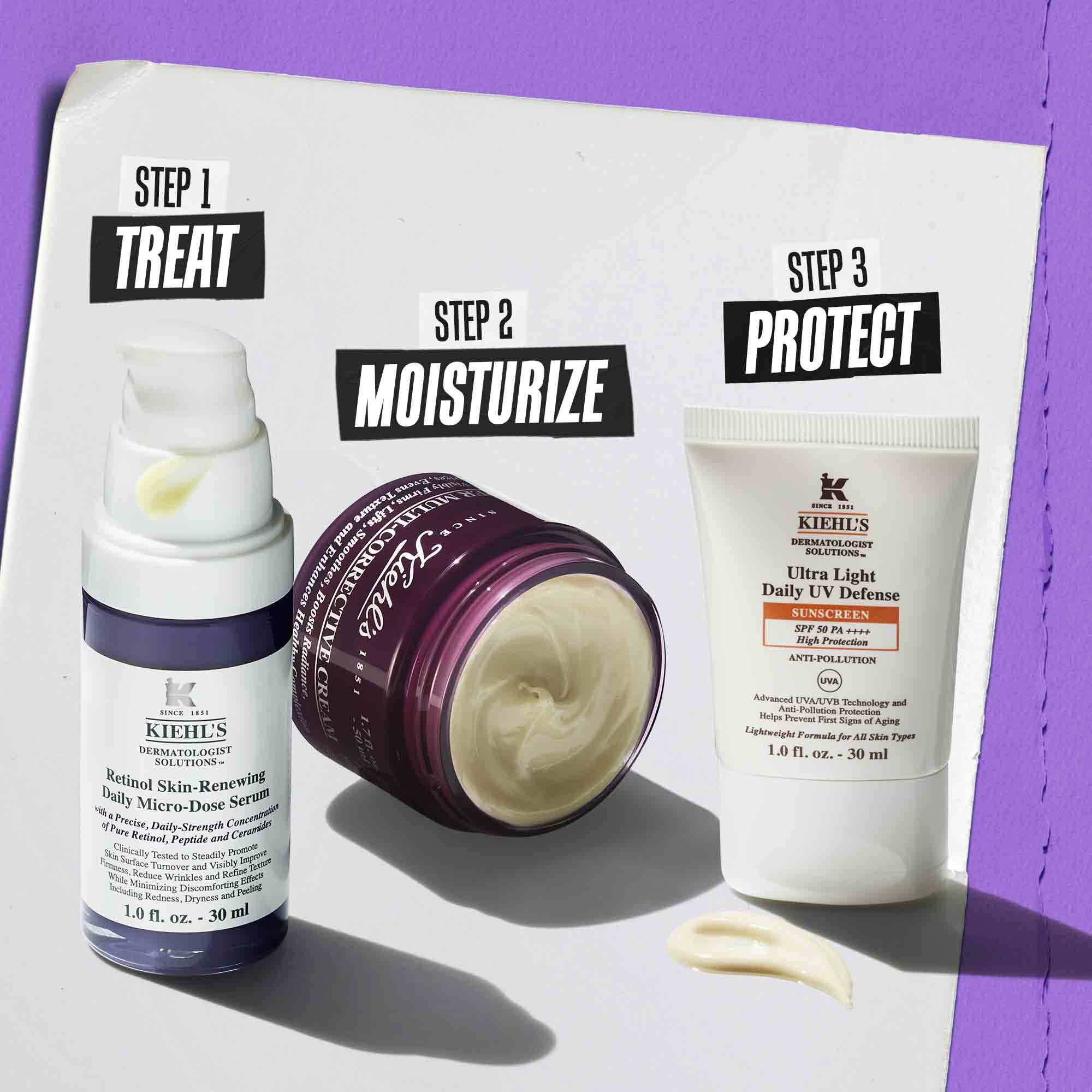 Prikaz nege z Retinol Skin Renewing Daily Microdose – čiščenje, nega, nega oči, zaščita