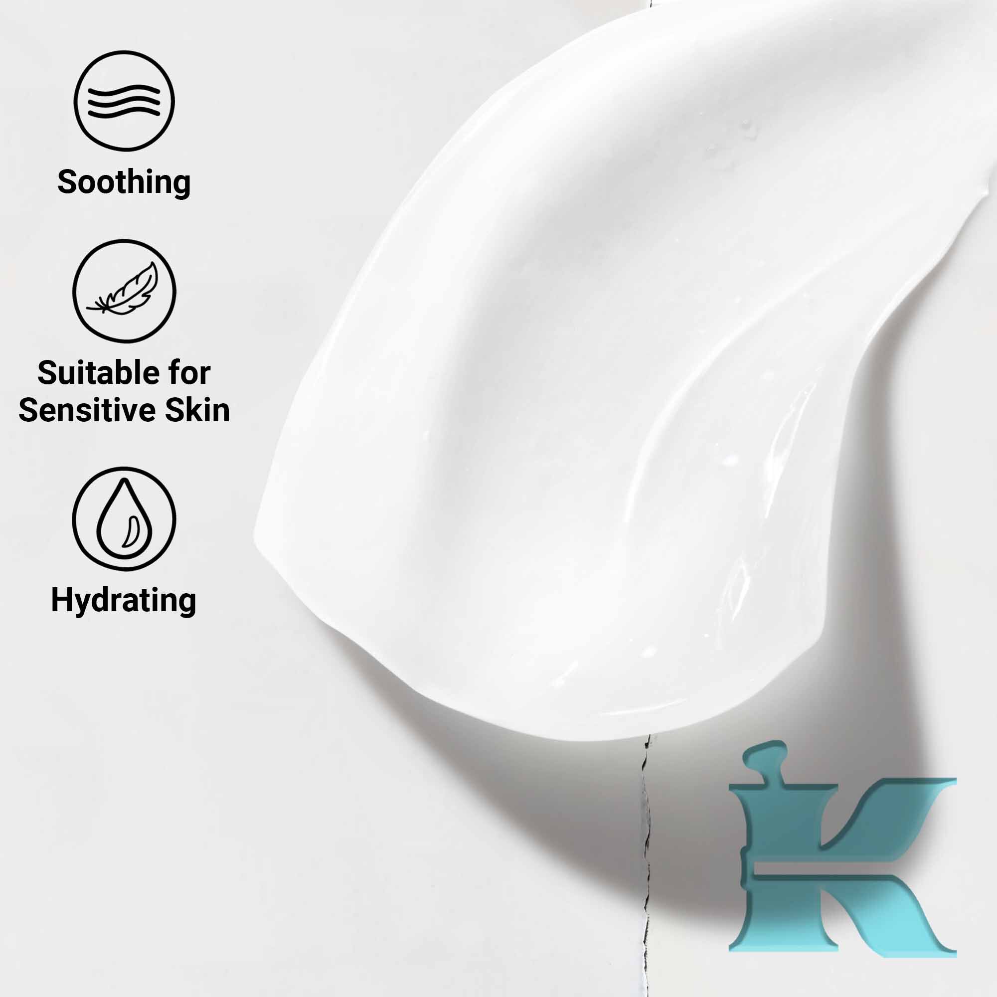 Bližinski posnetek teksture Ultra Facial Oil-Free Gel Cream, ki prikazuje pomirjujoče, vlažilne koristi in primernost za občutljivo kožo.