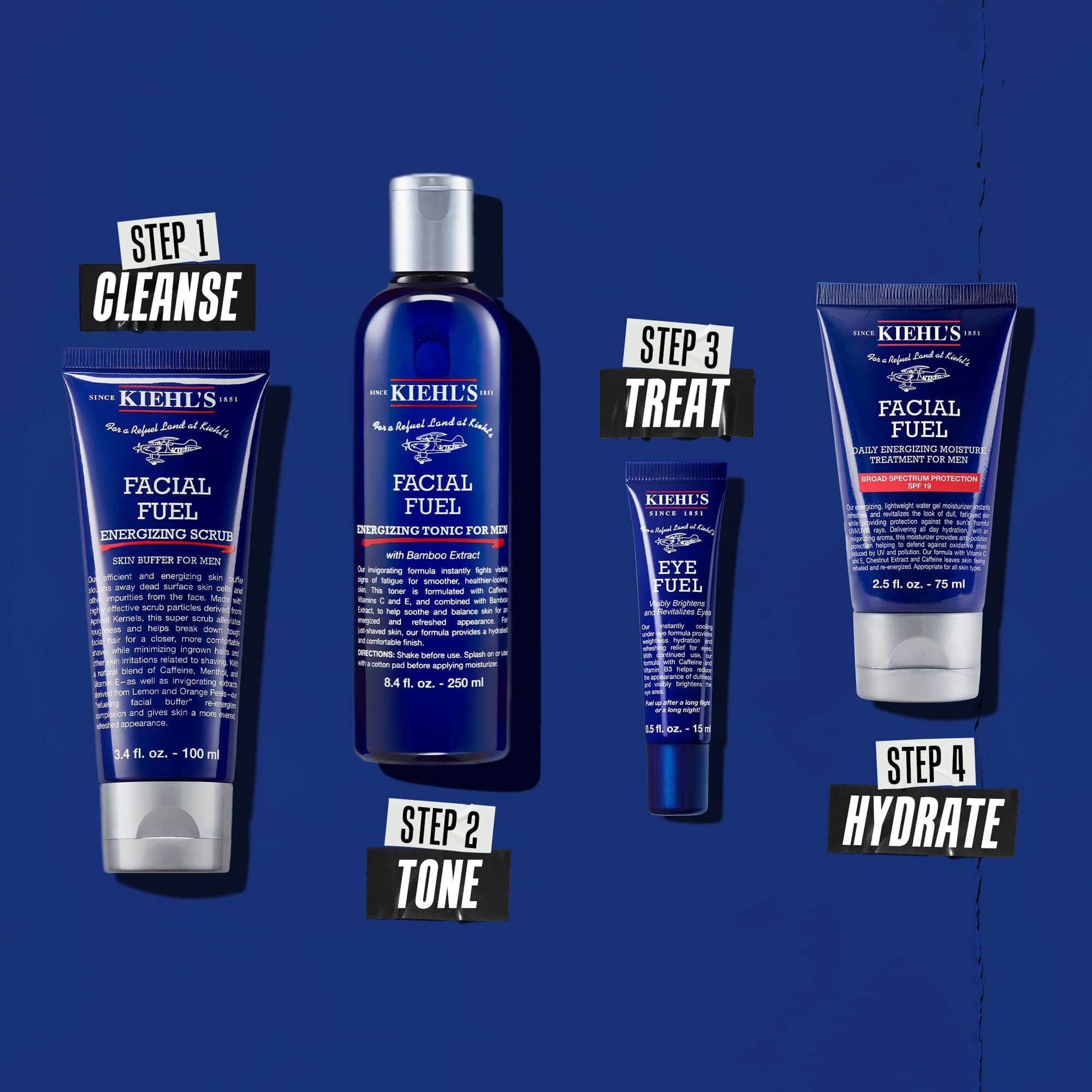 Rutina s štirimi izdelki za čiščenje, toniziranje, nego in vlaženje.