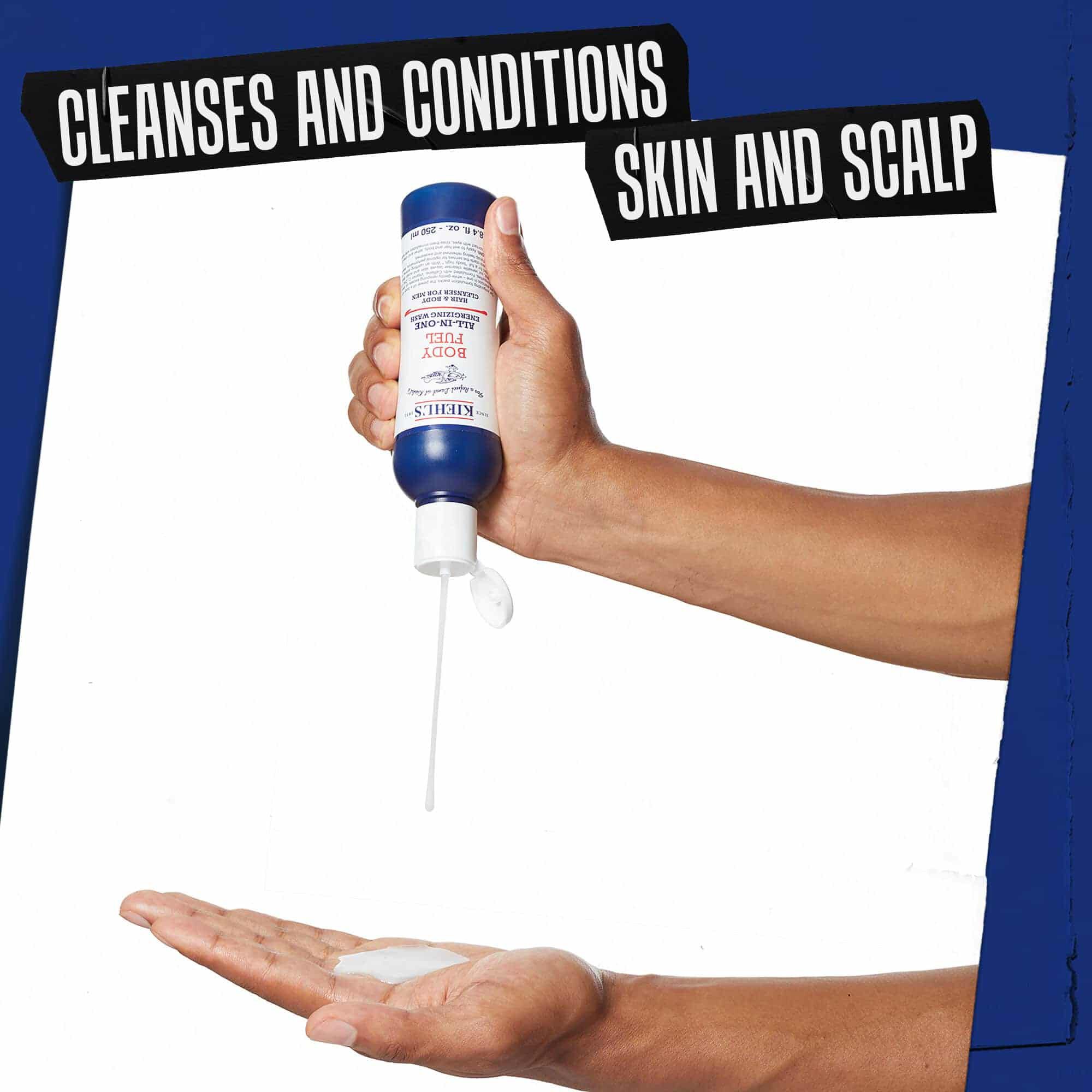 Dlan dozira Body Fuel All-In-One Energizing Wash; očisti in neguje kožo ter lasišče.