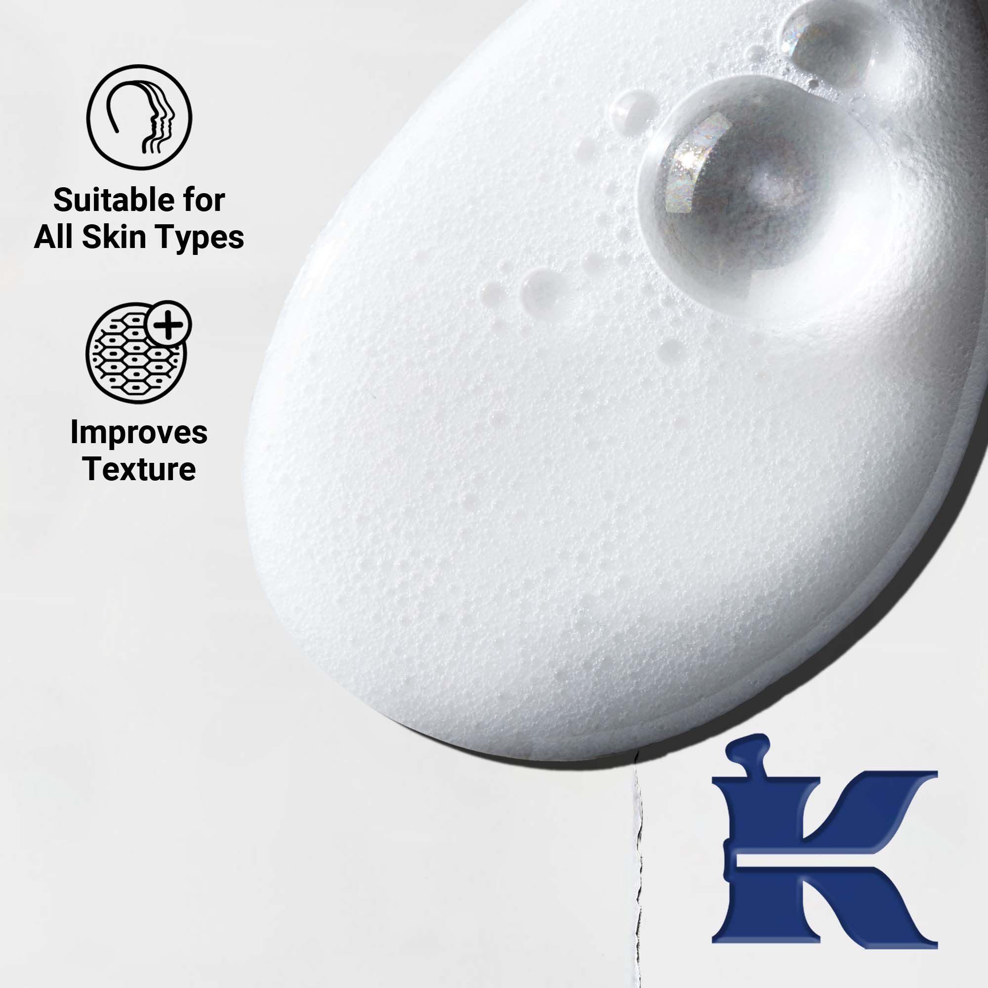 Bližinski posnetek teksture Body Fuel; kremna, vlažilna formula za kožo, lase in lasišče.