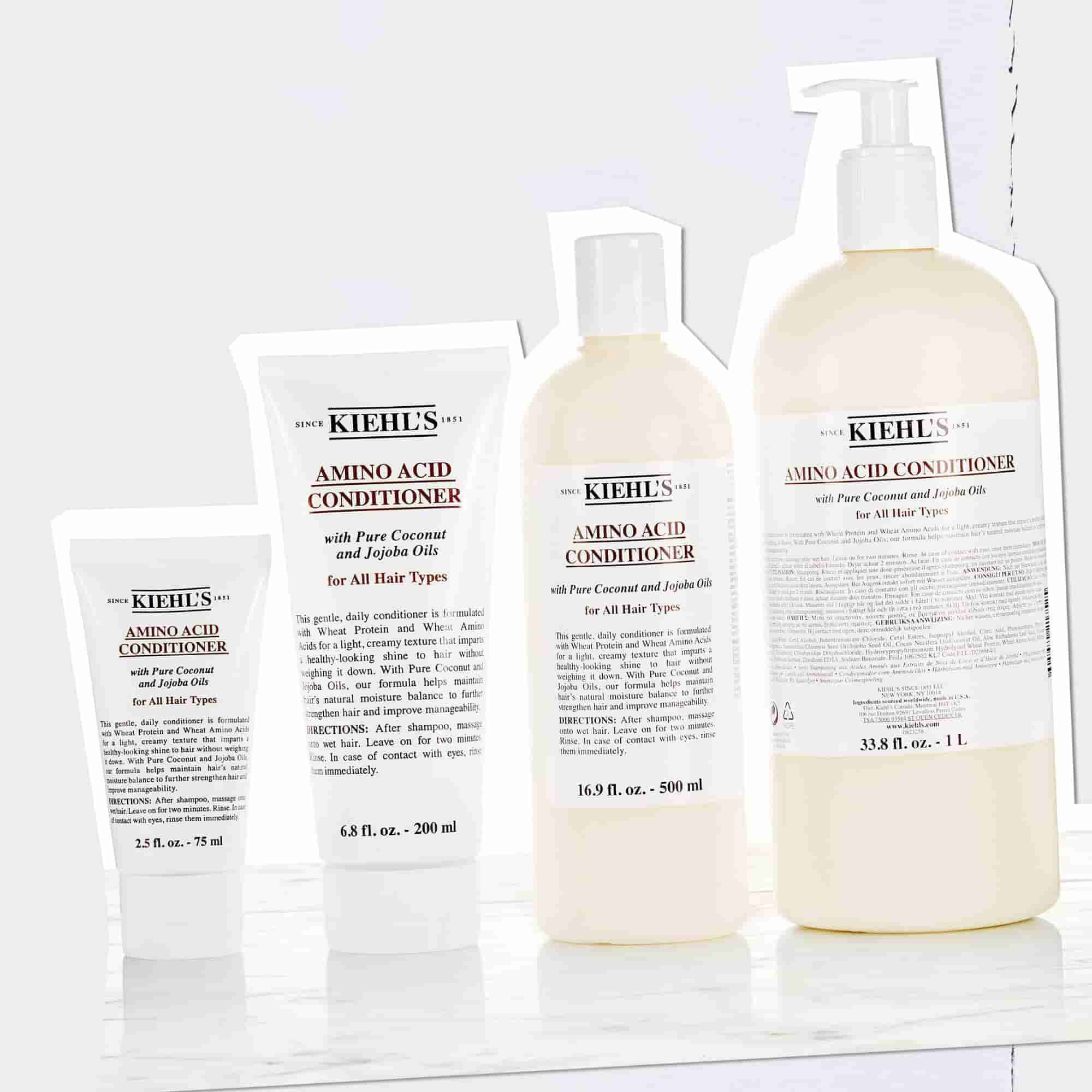 Kiehl's Amino Acid Conditioner steklenički v velikostih od 2,5 fl. oz. – 75 ml do 33,8 fl. oz. – 1 L