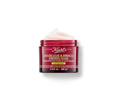 Maska Kiehl's z ingverjem in hibiskusom v rdeči posodi, namenjena trdnejši in bolj gladki koži.