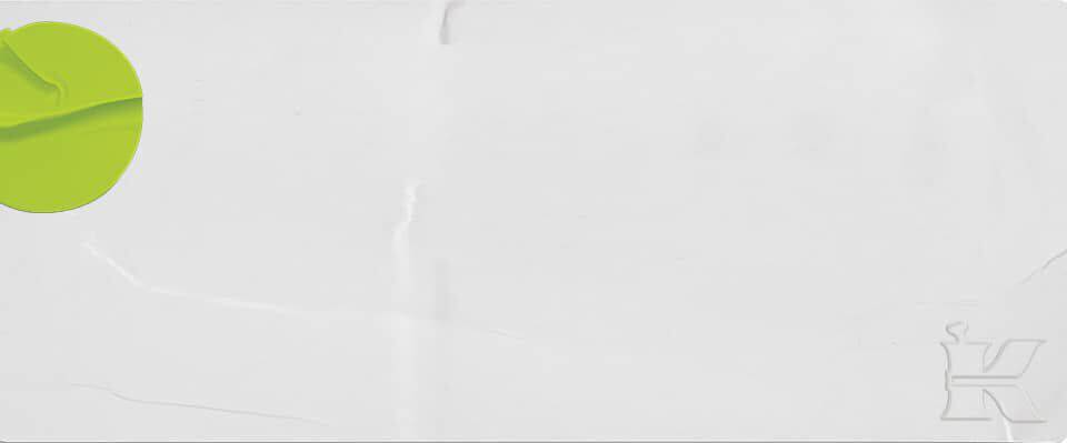 A simple white background with a small green leaf-shaped design in the upper left corner, and a faint abstract line running across the surface.