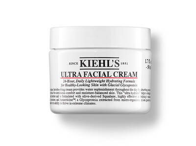 Kiehl's Ultra Facial Cream v embalaži, vlažilna formula za zdravo kožo, primerna za vsakodnevno uporabo.